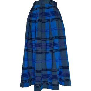Vintage Geiger Austria Blue Tartan Plaid Midi Skirt Size 40 XS